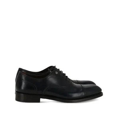 Ferragamo Leather Derby Shoes In Blue