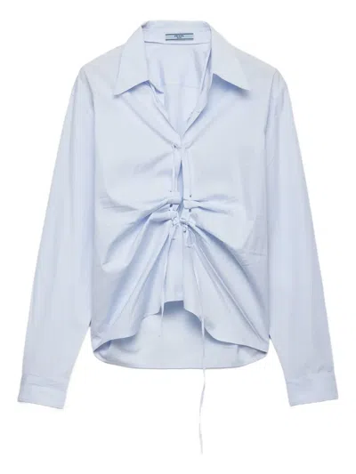 Prada Long Sleeve Collared Button Front Top In Blue