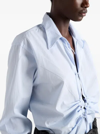 Prada Long Sleeve Collared Button Front Top In Blue