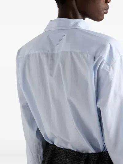 Prada Long Sleeve Collared Button Front Top In Blue