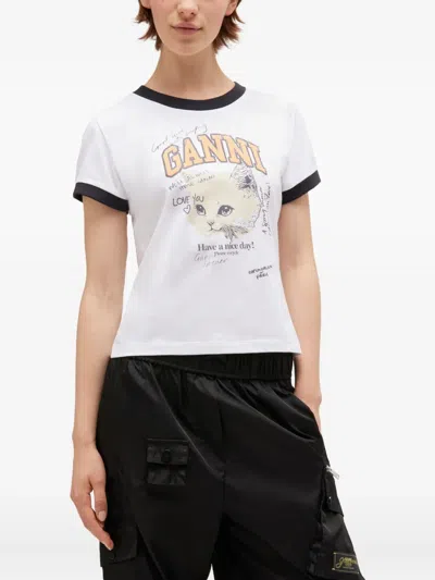 Ganni Kitty Organic Cotton T-shirt In White