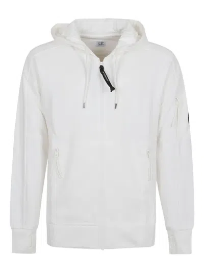 C.p. Company Men Sweatshirts Hooded Open In Diagonal Raised Fleece In White