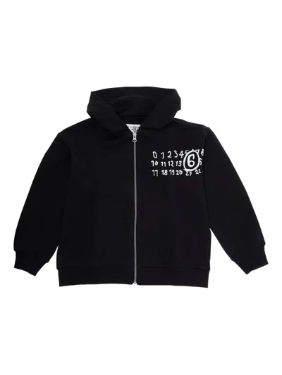 Mm6 Maison Margiela Black Hoodie With Fixed Hood And Logo On The Front In Cotton Boy In Black