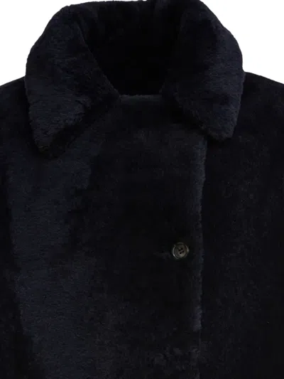 B&w Shearling Button Coat In Blue