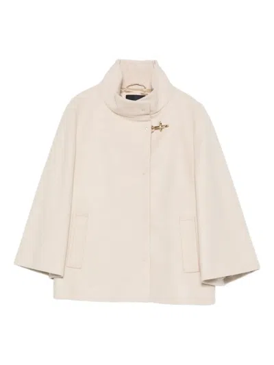 Fay High Collar Wool Cape In Neutral