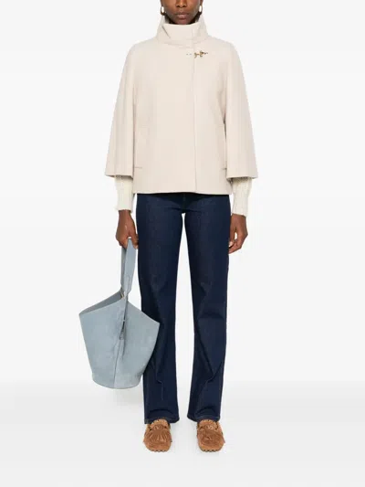 Fay High Collar Wool Cape In Neutral