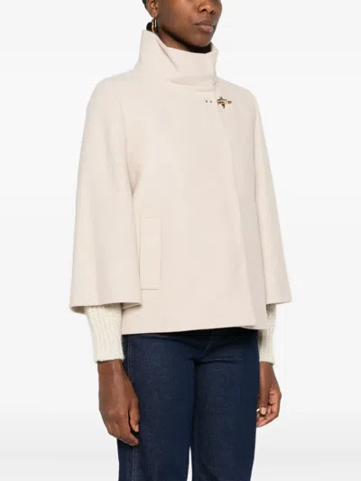 Fay High Collar Wool Cape In Neutral