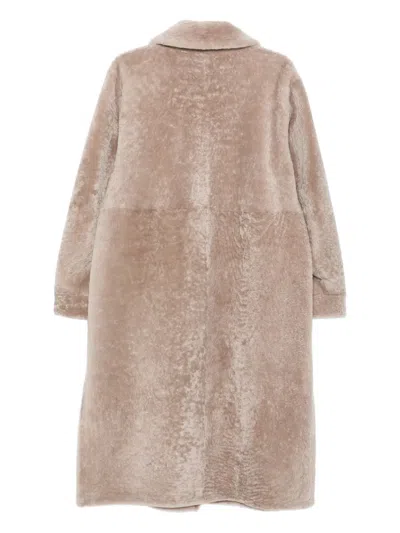 Manzoni 24 Shearling Collared Coat In Neutral