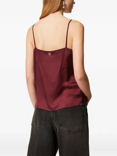 Twinset Bordeaux Top With Thin Strap And Logo Plaque On The Back In Fabric Woman In Burgundy