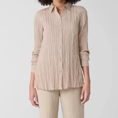 Eileen Fisher Crinkle Silk Habutai Classic Collar Shirt In White