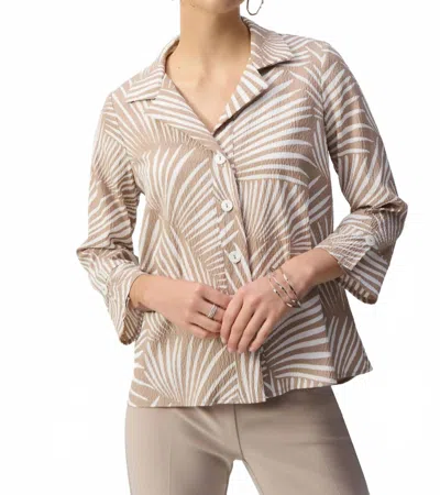 Joseph Ribkoff Seersucker Tropical Print Trapeze Jacket In Dune/vanilla In Brown