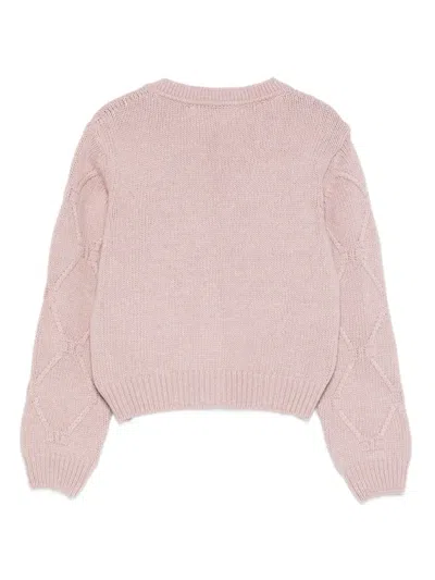 Elisabetta Franchi La Mia Bambina Diamond-pattern Button Cardigan In Pink