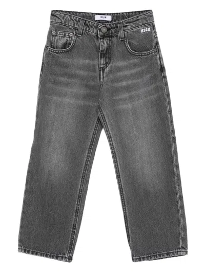 Msgm Kids Jeans With Embroidered Logo In Black