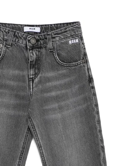 Msgm Kids Jeans With Embroidered Logo In Black