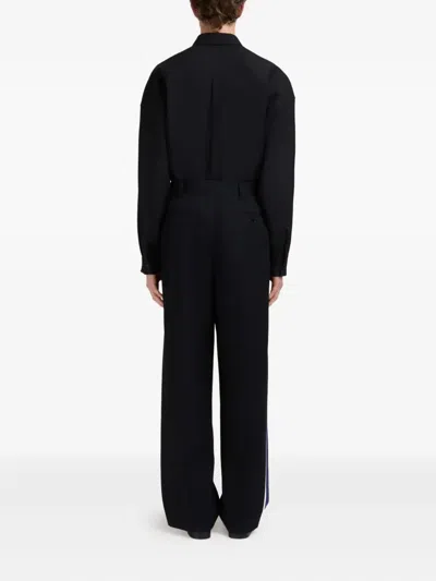 Marni Navy Cropped Drawstring Trousers In Black