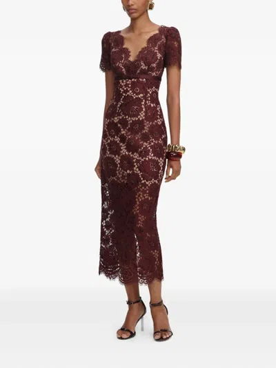 Self-portrait Self Portrait Burgundy Floral Lace Midi Dress In Red
