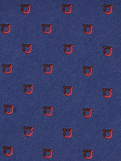 Ferragamo Two-tone Gancini Jacquard Alaska Silk Tie In Blue