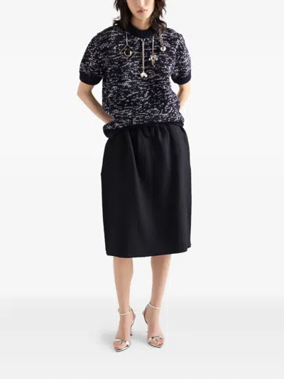 Prada Chevron Wool Midi Skirt With Bow Detail In Black