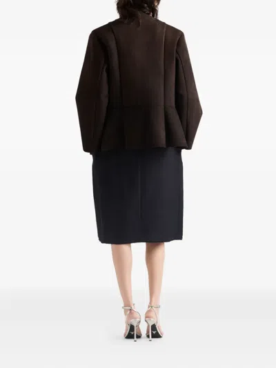 Prada Chevron Wool Midi Skirt With Bow Detail In Black