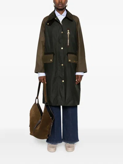 Barbour Raglan-sleeve Buttoned Coat In Green
