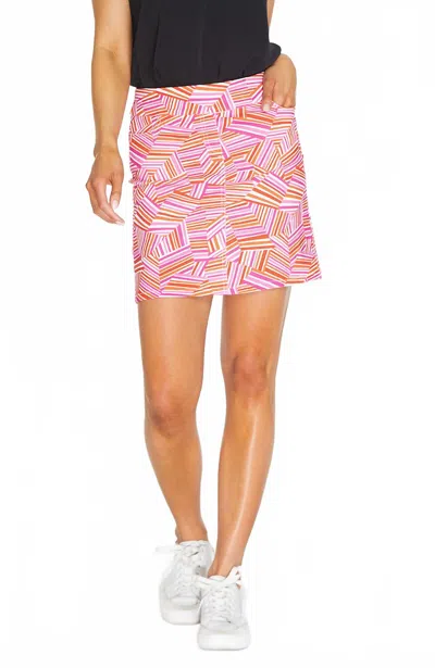 Multiples Print Pull On Skort In Pink Multi In Gold