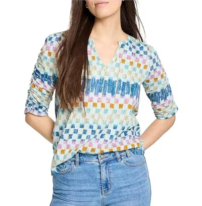 Nic + Zoe Painted Blocks Ruched Sleeve Tee In Blt In Multi
