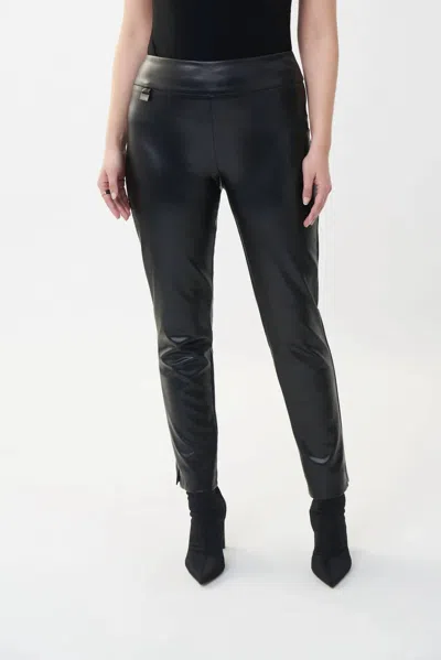 Joseph Ribkoff Faux Leather Lds Slimming Pant In Black Faux Leather In Black