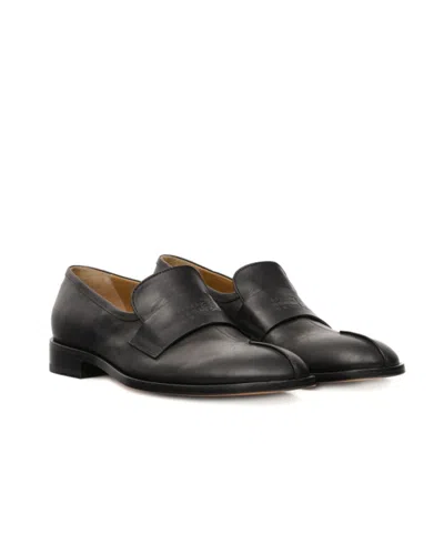 Mm6 Maison Margiela Split-toe Loafers In Black Calf Leather In Black