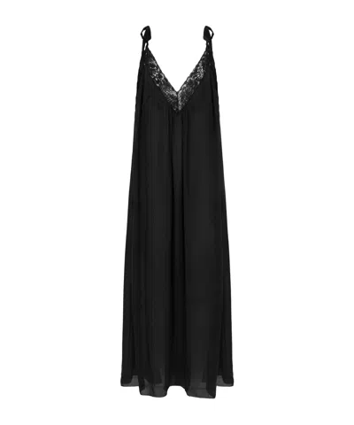 Chloé Lace-trimmed Organic Silk Charmeuse Maxi Dress In Black