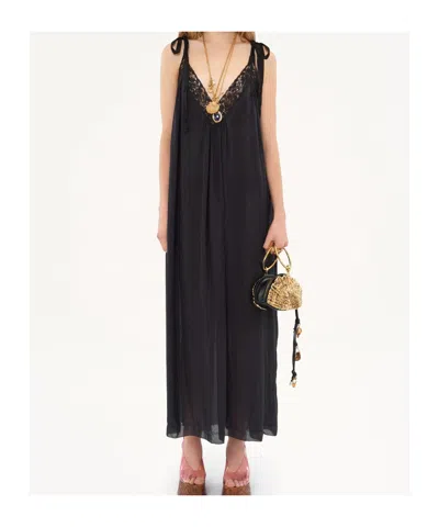 Chloé Lace-trimmed Organic Silk Charmeuse Maxi Dress In Black
