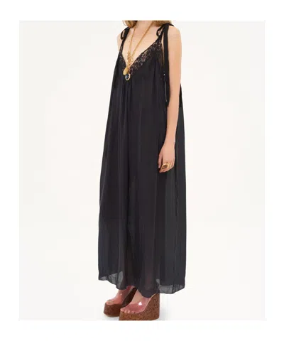 Chloé Lace-trimmed Organic Silk Charmeuse Maxi Dress In Black