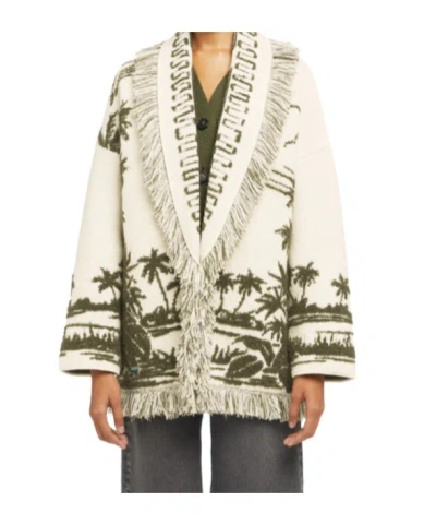 Alanui Long Cardigan With Belted Waist And Fringe In Green