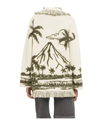 Alanui Long Cardigan With Belted Waist And Fringe In Green