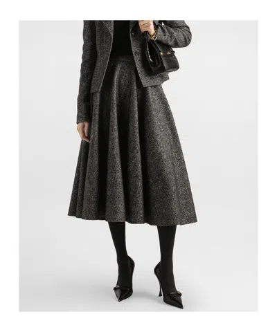 Dolce & Gabbana Midi Circle Skirt In A Dotted Wool Blend Dolce E Gabbana In Gray