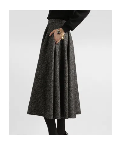 Dolce & Gabbana Midi Circle Skirt In A Dotted Wool Blend Dolce E Gabbana In Gray