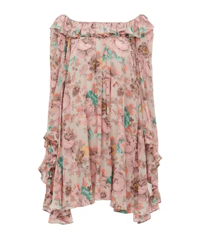 Chloé Bouquet-printed Organic Silk Crepe De Chine Mini Cape Dress In Multi