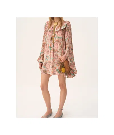 Chloé Bouquet-printed Organic Silk Crepe De Chine Mini Cape Dress In Multi
