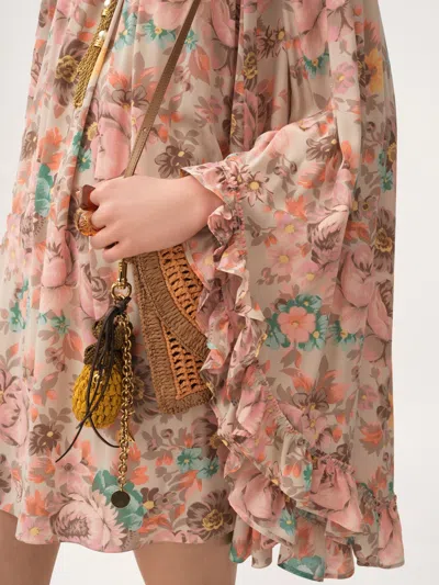 Chloé Bouquet-printed Organic Silk Crepe De Chine Mini Cape Dress In Multi