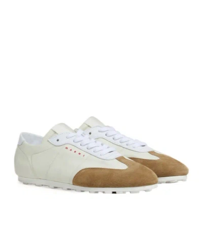 Marni Softy Soccer Suede-detail Leather Sneakers In White