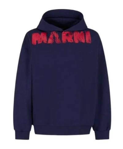 Marni Sweatshirt With Maxi Logo Print In Blue