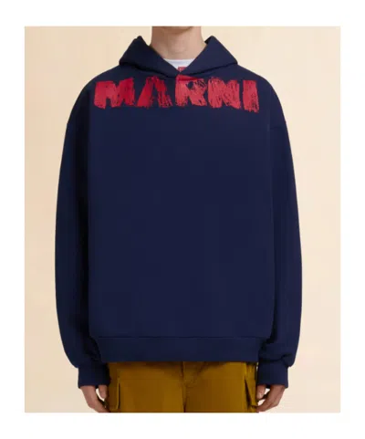 Marni Sweatshirt With Maxi Logo Print In Blue