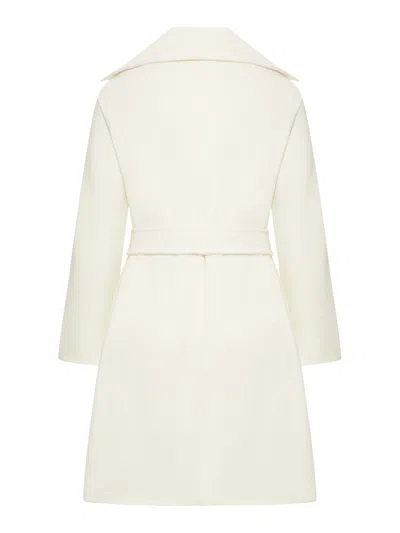 Max Mara Belted Wool Coat In White