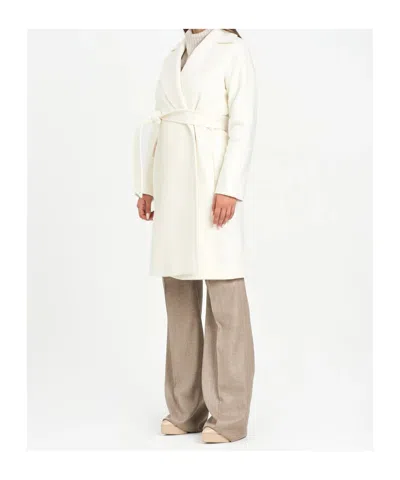 Max Mara Belted Wool Coat In White