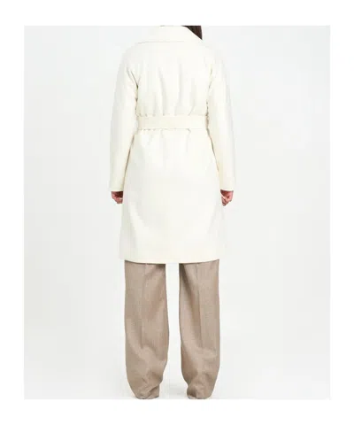 Max Mara Belted Wool Coat In White