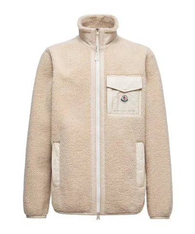 Moncler Teddy-effect Fleece Sweatshirt With Zip And Pocket In Nude