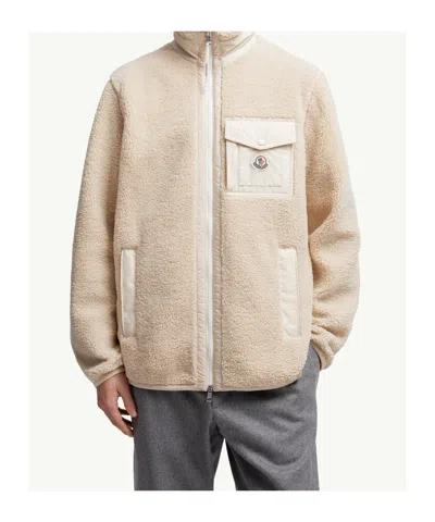 Moncler Teddy-effect Fleece Sweatshirt With Zip And Pocket In Nude