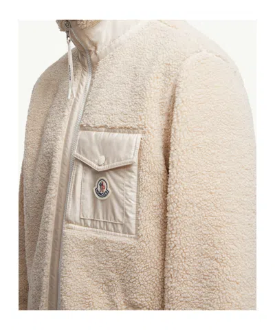 Moncler Teddy-effect Fleece Sweatshirt With Zip And Pocket In Nude