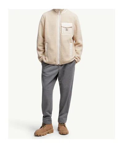 Moncler Teddy-effect Fleece Sweatshirt With Zip And Pocket In Nude