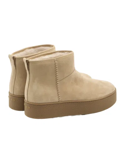 Hogan Shearling And Suede Boots In Nude