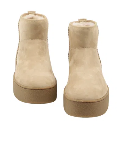 Hogan Shearling And Suede Boots In Nude